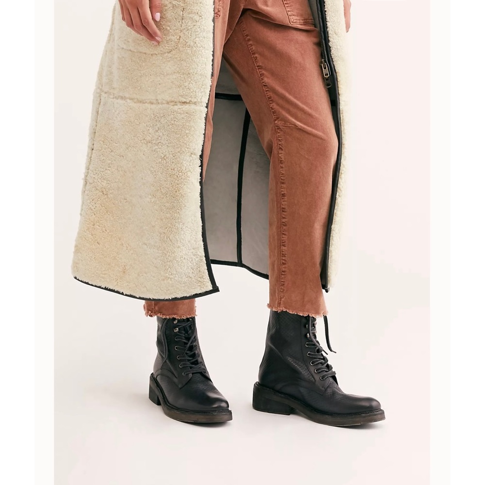 NEW - FREE PEOPLE | Black Embossed Santa Fe Lace Up Boots